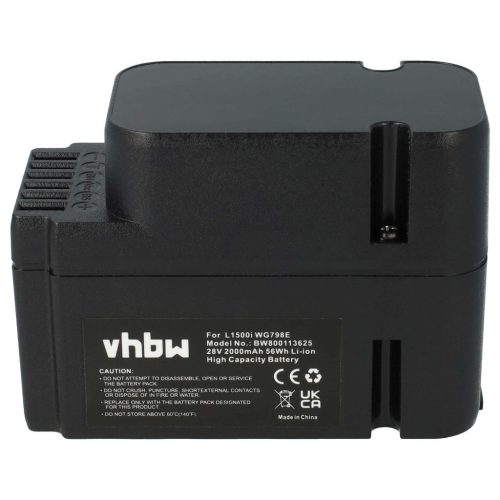 VHBW Lawn Mower Battery Worx WA3225, WA3565 - 2000 mAh 28 V Li-Ion, Black - Gardening Tool
