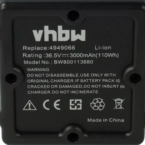 Wolf-Garten Lawn Mower Battery 4949066, 4919096 - 3000mAh 36.5V Li-Ion, Black