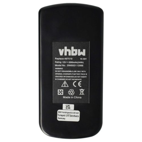 VHBW Electric power tool battery for Festool C12, T12+3 and BPS12C drills - 12V, Ni-MH, 2000mAh