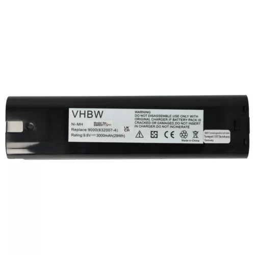 VHBW Electric Tool Battery 193890-9, 193889-4, 192533-0, 191681-2 - 3000 mAh 9.6 V NiMH