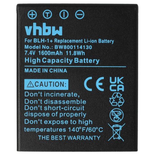 VHBW Akkumulátor Olympus BLH-1-hez - 1600 mAh, 7,4 V, Li-Ion