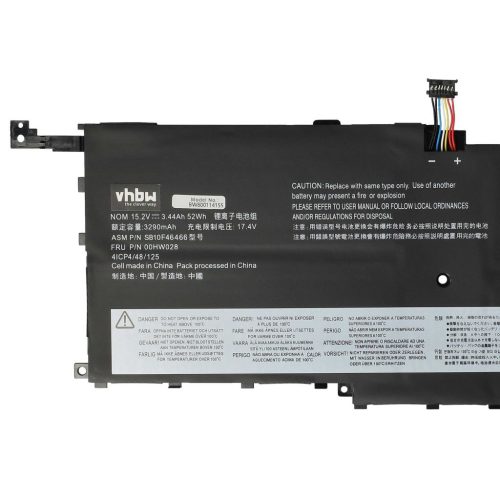VHBW Notebook akkumulátor  Lenovo 01AV410, 00HW029, 01AV409, 00HW028 - 3300 mAh 15,2 V Li-polymer