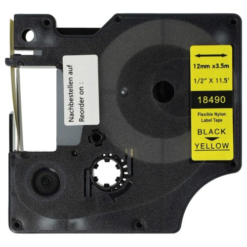 VHBW Dymo 18490 Label Tape - 12 mm, Black-Yellow, Nylon