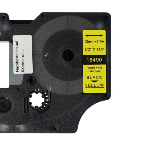 VHBW Dymo 18490 Label Tape - 12 mm, Black-Yellow, Nylon