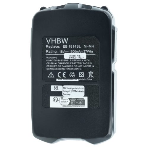 VHBW Electric Tool Battery Hitachi BCC 1815, BCH 1820, EB 1814SL, EB 1812S - 1500 mAh 18 V NiMH