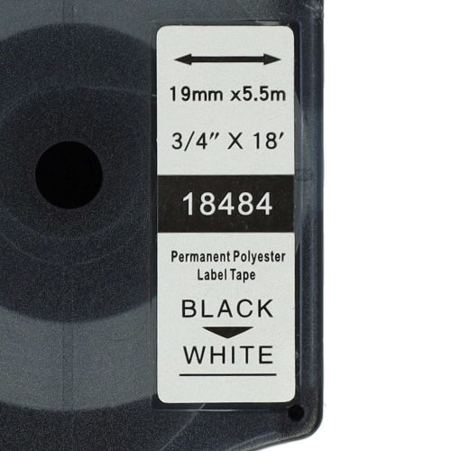 VHBW Dymo 18484 Label Tape - 19 mm, Black-White, Polyester