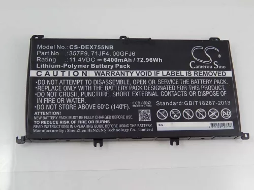 VHBW Notebook Battery Dell 71JF4, 00GFJ6, 071JF4, 357F9 - 6400 mAh 11.4 V Li-polymer, black