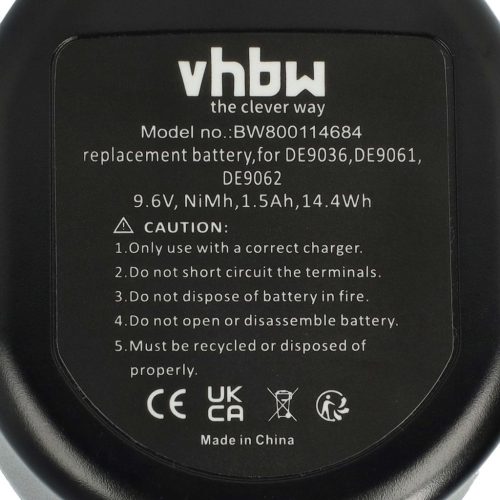 VHBW Electric Hand Tool Battery for DeWalt DC750KA and other models - 9.6 V, NiMH, 1500 mAh