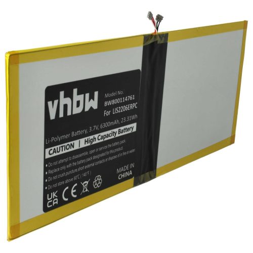 VHBW Tablet Battery Sony LIS2206ERPC, 1277-3631.1B, 1ICP3/102/112-2 - 6000 mAh 3.8 V Li-polymer