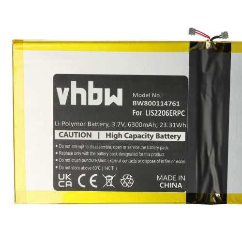 VHBW Tablet Battery Sony LIS2206ERPC, 1277-3631.1B, 1ICP3/102/112-2 - 6000 mAh 3.8 V Li-polymer