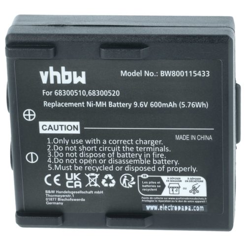 VHBW Távirányító Akkumulátor 68300510, 68300520, 68300525, 68300530 - 600 mAh 9,6 V NiMH
