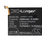 VHBW Mobiltelefon Akku TLP024C2, TLP024C1, CAC2400011C1, C2400007C2 für Telefone – 2400 mAh 3,85 V Li-Polymer