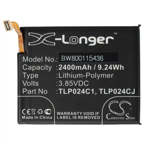 VHBW Mobiltelefon Akku TLP024C2, TLP024C1, CAC2400011C1, C2400007C2 für Telefone – 2400 mAh 3,85 V Li-Polymer