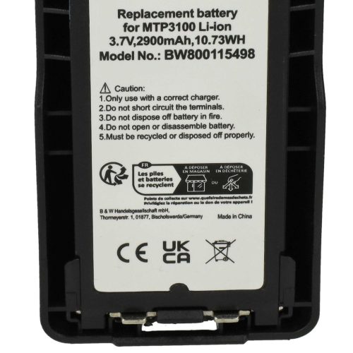 VHBW Radio Akku Motorola NNTN8020B, NNTN8020AC, NNTN8020A, NNTN8020 - 2900 mAh 3,7 V Li-Ion