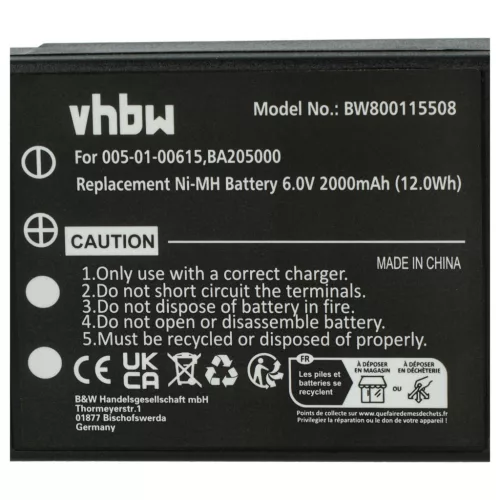 VHBW Remote Control Battery 005-01-00615, BA205000, BA206000, BA205030 - 2000 mAh 6 V NiMH
