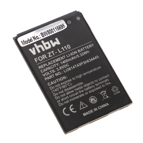 VHBW Mobile Phone Battery ZTE Li3814T43P3h634445 - 1400 mAh 3.8 V Li-Ion - Smartphone Battery