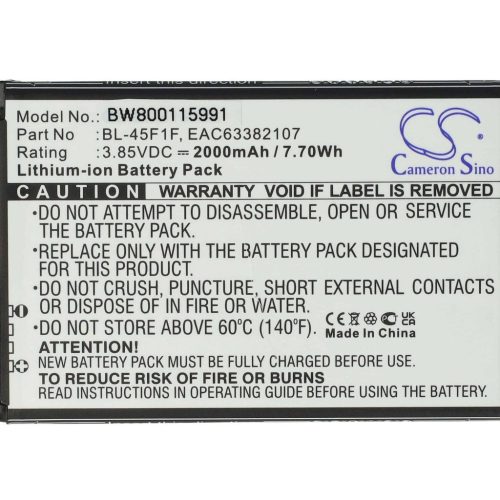 VHBW Mobile Phone Battery for LG BL-45F1F, EAC63361401, EAC63321601 - 2000 mAh 3.85 V Li-Ion