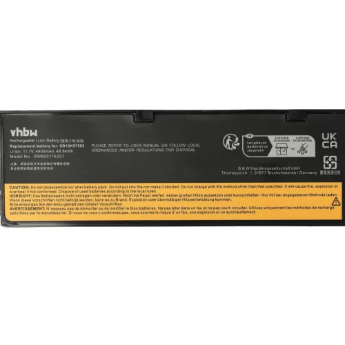VHBW Notebook Battery Lenovo 01AV425, 01AV422, 01AV423, 01AV424 - 4400 mAh 11.1 V Li-Ion, Black