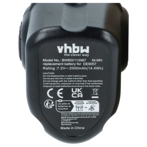 VHBW Electric Tool Battery DW9057, DE9085, DE9057 - 2000 mAh 7.2 V NiMH