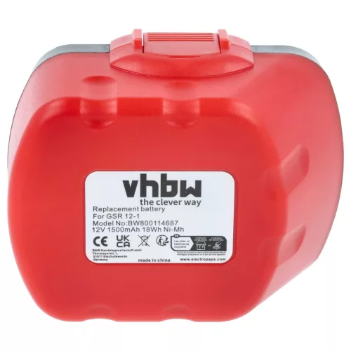 VHBW Electric Tool Battery Bosch 2 607 335 261, 2 60 7335 249 - 1500 mAh 12 V NiMH