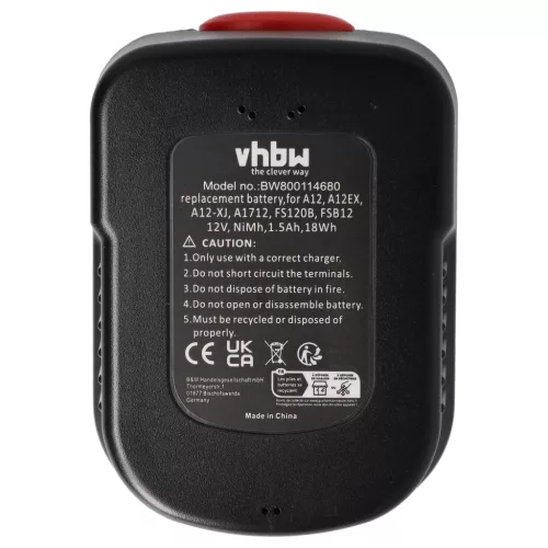 VHBW Electric Tool Battery A12, A12EX - 1500 mAh 12 V NiMH