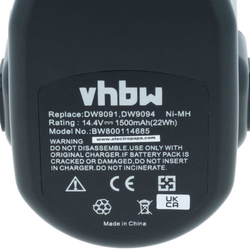 VHBW Electric Tool Battery DE9038, DC9091, DE9092, DE9091, DE9094 - 1500 mAh 14.4 V NiMH