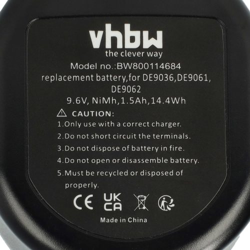 VHBW Electric Tool Battery A9242, A9251, A9265, A9272 - 1500 mAh 9.6 V NiMH