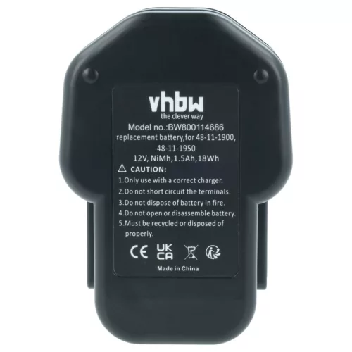 VHBW Electric Tool Battery AEG 48-11-1960, 48-11-1950, 48-11-1900 - 1500 mAh 12 V NiMH