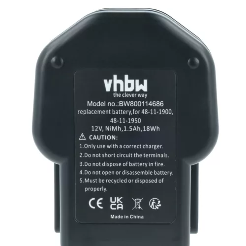 VHBW Electric Tool Battery AEG 48-11-1960, 48-11-1950, 48-11-1900 - 1500 mAh 12 V NiMH