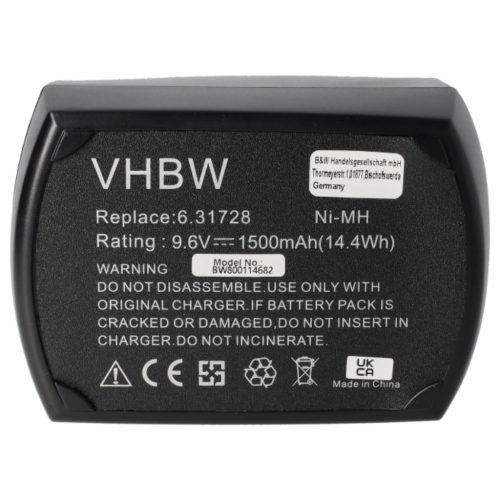 VHBW Electric Tool Battery Metabo 6.25471.00, 6.2547, 6.25471, 6.25470.00 - 1500 mAh 9.6 V NiMH