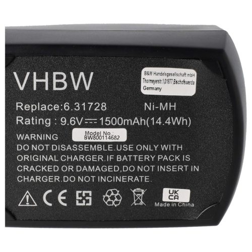 VHBW Electric Tool Battery Metabo 6.25471.00, 6.2547, 6.25471, 6.25470.00 - 1500 mAh 9.6 V NiMH