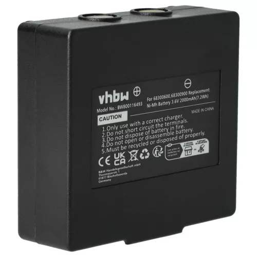 VHBW Remote Control Battery KH68300990, EX2-22 - 2000 mAh 3.6 V NiMH