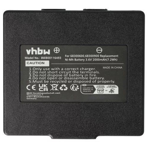 VHBW Remote Control Battery KH68300990, EX2-22 - 2000 mAh 3.6 V NiMH