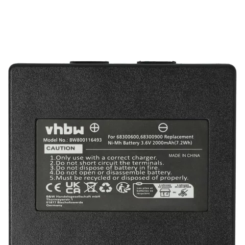 VHBW Remote Control Battery KH68300990, EX2-22 - 2000 mAh 3.6 V NiMH