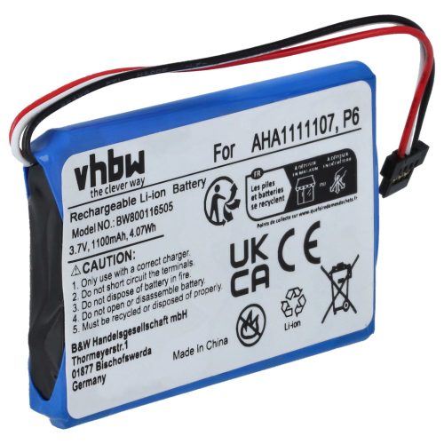 VHBW GPS Battery AHA11111010, AHA1111107, P6 - 1100 mAh 3.7 V Li-Ion