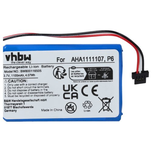 VHBW GPS Battery AHA11111010, AHA1111107, P6 - 1100 mAh 3.7 V Li-Ion
