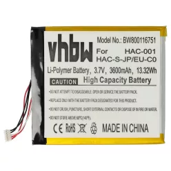   VHBW Nintendo HAC-A-BPHAT-C0 Játékkonzol, HAC-003, 3600 mAh, 3,7 V akkumulátor