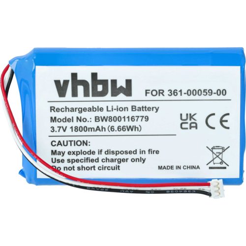 VHBW GPS Battery 361-00059-01, 361-00059-00, 020-00218-05, 010-01043-01 - 1800 mAh 3.7 V Li-polymer