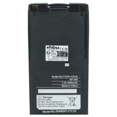 VHBW Radio Akku Icom BP-210N, BP-210, BP-209N, BP-209, BP-222N, BP-222 - 2000 mAh 7,2 V NiMH