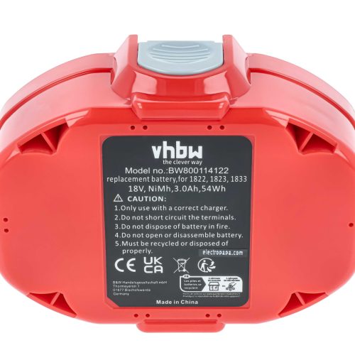 VHBW Electric Tool Battery 1835, 1822, 1833, 1834, 1823, 1835F - 3000 mAh 18 V NiMH
