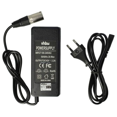 VHBW 42V 2.2A Hálózati töltő 36V-os Li-Ion akkumulátorhoz (Elektromos Kerékpár) XLR 3 Pin