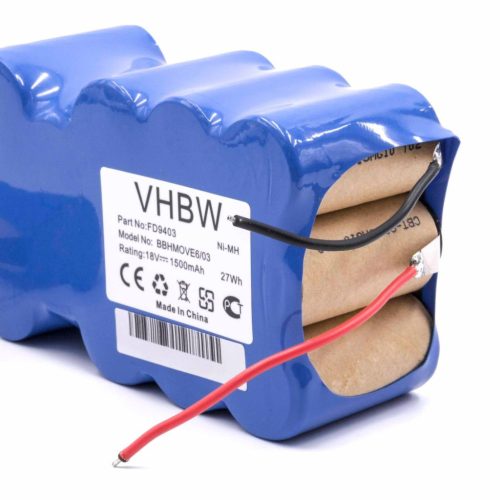VHBW Battery for Bosch 751993, FD9403, 100W + 10W - 1500mAh, 18V, NiMH