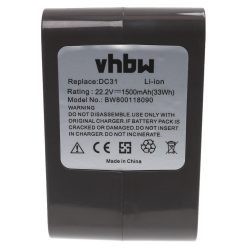   Akkumulátor Dyson 17083-5010, 202932-02, 17083-3009, 17083-3511 típusokhoz - 1500 mAh, 22,2 V, Li-Ion