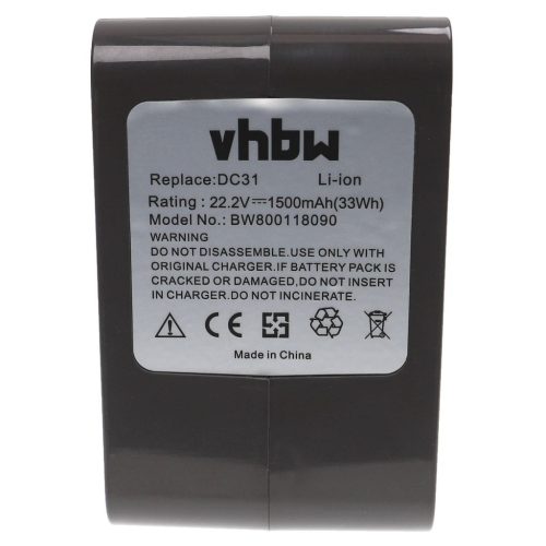 Akkumulátor Dyson 17083-5010, 202932-02, 17083-3009, 17083-3511 típusokhoz - 1500 mAh, 22,2 V, Li-Ion