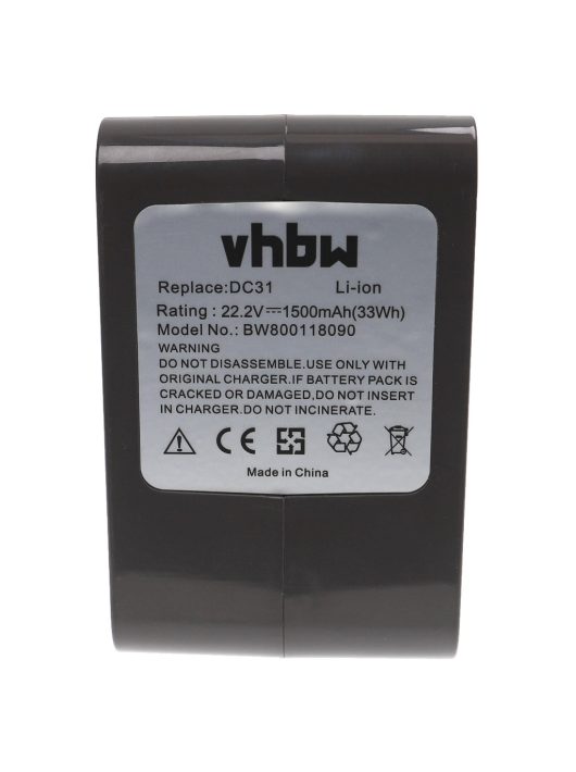 Akkumulátor Dyson 17083-5010, 202932-02, 17083-3009, 17083-3511 típusokhoz - 1500 mAh, 22,2 V, Li-Ion