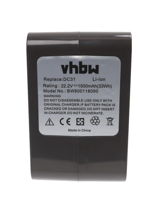 Akkumulátor Dyson 17083-5010, 202932-02, 17083-3009, 17083-3511 típusokhoz - 1500 mAh, 22,2 V, Li-Ion