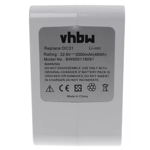VHBW Battery for Dyson 17083-5010, 202932-02, 17083-3009, 17083-3511 - 2000 mAh, 22.2 V, Li-Ion