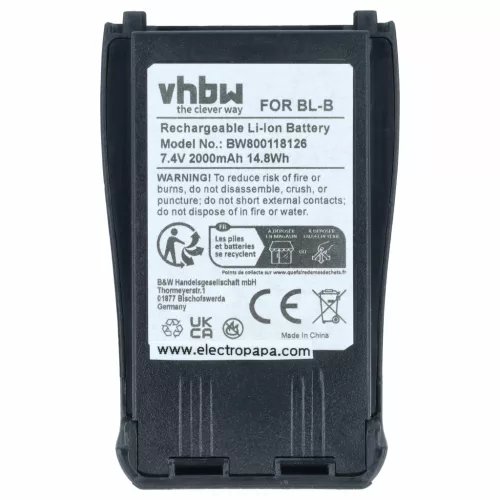 VHBW Radio Akku Baofeng BL-B - 2000 mAh 7,4 V Li-Ion