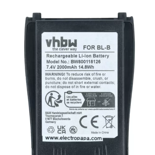 VHBW Radio Akku Baofeng BL-B - 2000 mAh 7,4 V Li-Ion