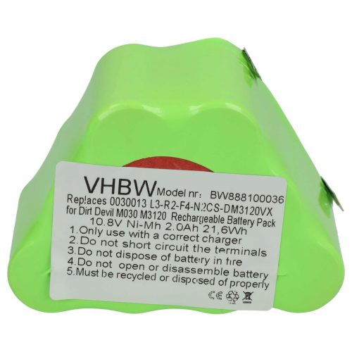 VHBW Akku Dirt Devil 0030013, L3-R2-F4-N2 - 2000 mAh, 10,8 V, NiMH